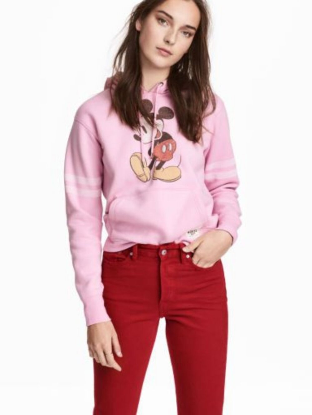 H&M Official Disney Mickey Mouse Vintage Wash Pink Pullover Hoodie Sweatshirt